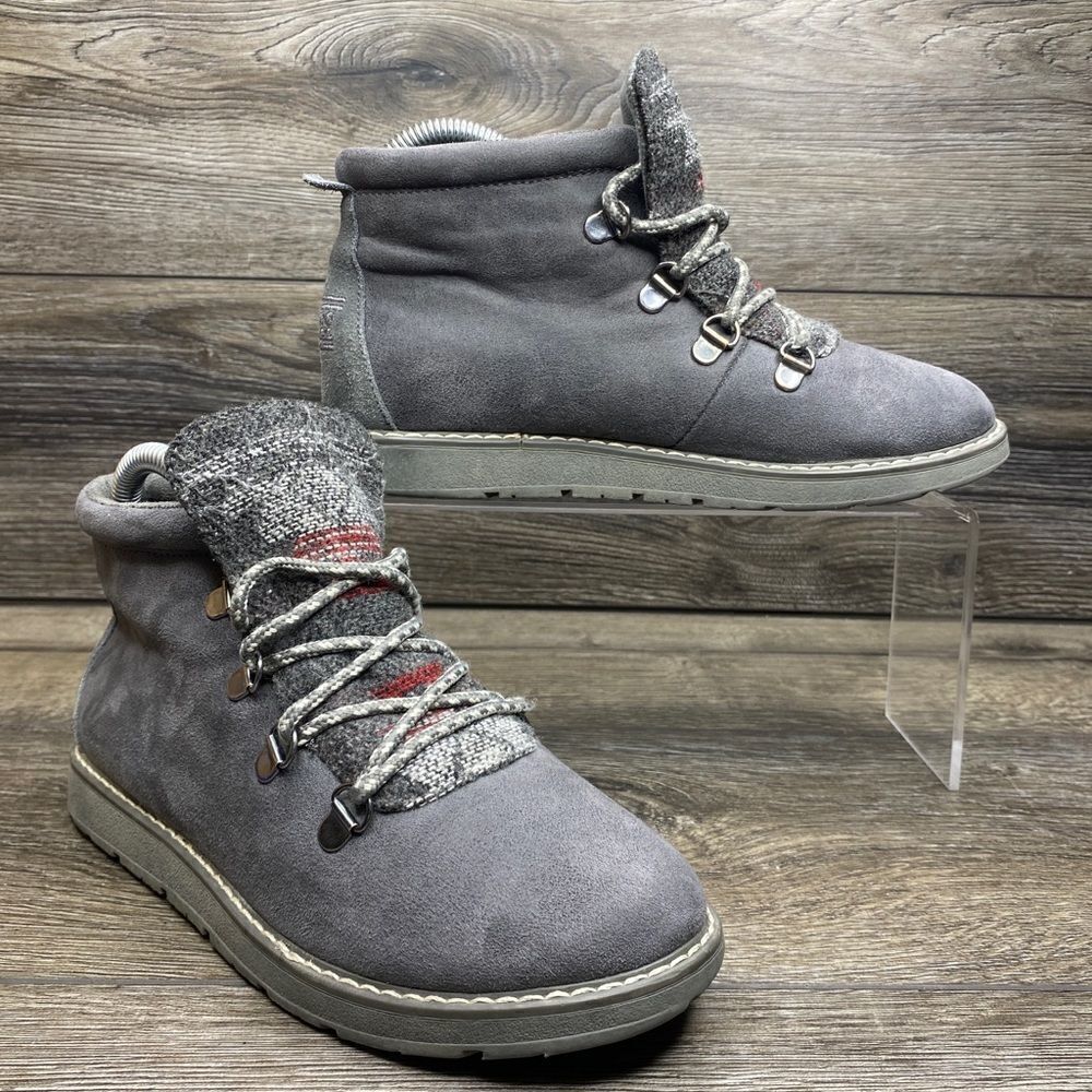 Skechers Bobs Alpine Boots Womens 5.5 Gray Winter Lace Up Memory Foam 31305